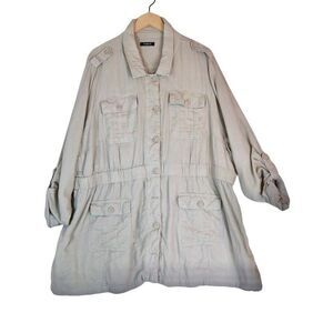 Torrid Fits Sz 3 Utility Jacket Beige Safari Oversized Button Front Cinched